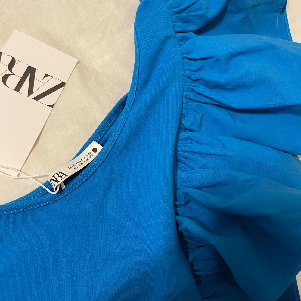 Zara blue ruffle one shoulder bodysuit!